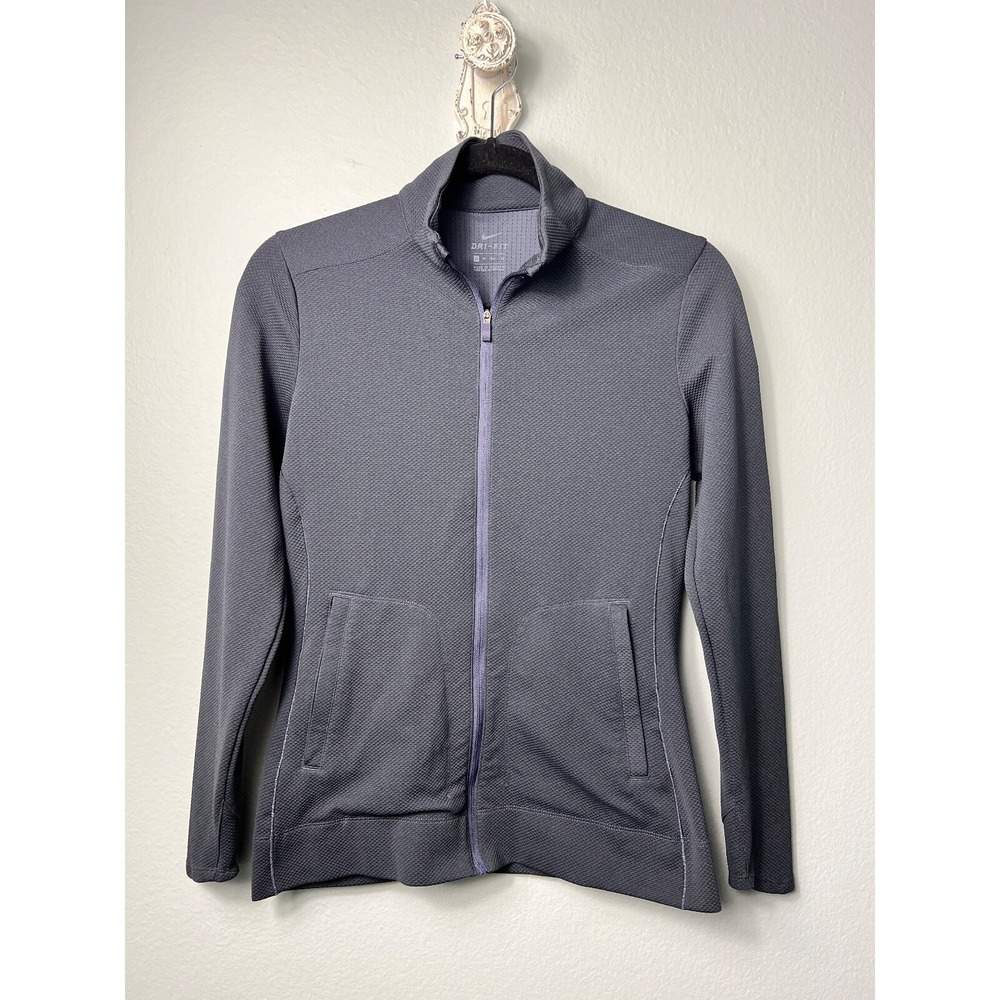 Nike Jacket Womens XS Gray Dri-Fit Full Zip Mock Neck Textured Training Active